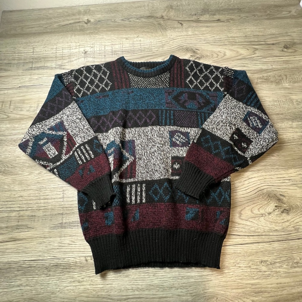 Michael Gerald Sweater Mens S Multicolor Geometric Abstract Vintage 90s Crewneck